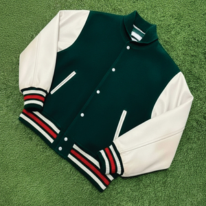 Chaqueta universitaria verde y crema, chaqueta Letterman roja para hombre, diseño personalizado raglan gris y azul marino - Product Image 1