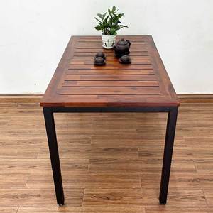 Rustic Acacia Wood Garden <b>Table</b> with Powder-Coated Iron Legs for Courtyard Use - Product Image 5