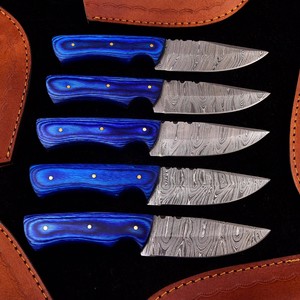 Cuchillo Skinner Nordic Forge, Acero de Damasco, EDC, Hoja Fija, Mango de Madera, Full Tang, para Camping y Caza, Funda de Cuero OEM - Product Image 1