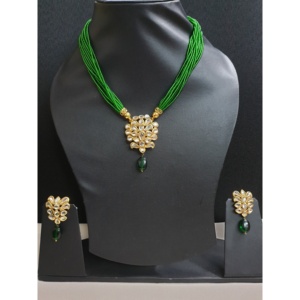 Ensemble de collier et boucles d'oreilles en perles vertes Kundan Polki indiennes, bijoux de mariage traditionnels, mode ethnique, collier ras du cou, ton or, fournisseur - Product Image 4