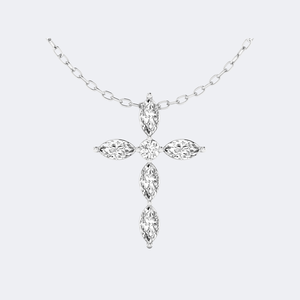 Collier avec pendentif croix en diamant 1.00CTW, serti de diamants marquise et ronds en grappe - Product Image 2