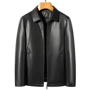 <b>Hoodie</b> Custom Embroidery Logo <b>Zip</b> <b>up</b> Leather Jacket <b>Black</b> Winter Jacket Stand Men Woven Winter Coat Streetwear - Product Image 1