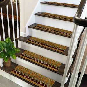 Tapis imprimé motif marches d'escalier, design Kilim moderne, facile à nettoyer, Gobelin - Product Image 2