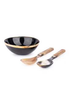 Outils à salade en corne de buffle naturelle faits à la main-Bol de service avec cuillère et fourchette assorties au prix de gros par HF Crafts - Product Image 3