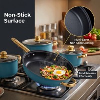 Ensemble de cuisine complet en acier inoxydable 12 pièces, ensemble de casseroles et poêles antiadhésives multicouches, couvercle en verre, compatible induction et gaz, antirouille