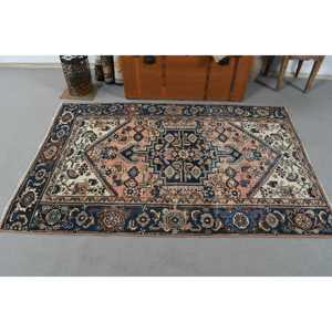 พรมวินเทจขนาด 3.9x6 ฟุต สีฟ้าสไตล์ตุรกี พรมลายตะวันตกเฉียงใต้ - Product Image 3