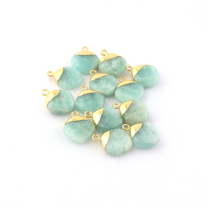 Composants et trouvailles de bijoux en forme de coussin d'amazonite naturelle Connecteur à breloques pour bricolage plaqué or - Product Image 1