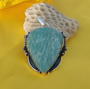 Colgante Clásico de Plata de Ley 925 con Amazonita en Corte Pera, Amuletos y Colgantes de Aniversario para Mujer/Unisex, Venta al por Mayor - Product Image 2