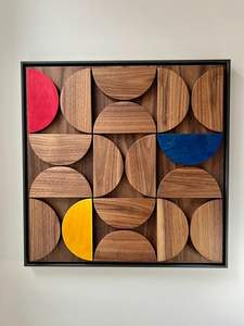 Arte de caja de sombra Vertical de madera a precio mayorista con elegantes patrones de rayas simétricas colgante de pared geométrico moderno - Product Image 6