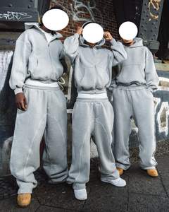 Survêtement personnalisé d'hiver, fermeture éclair sur le devant, 100% coton, poids lourd, écologique, ample, streetwear, sweat-shirt à cordon, jogging - Product Image 1