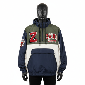 Chaqueta cortavientos de alta calidad, tela de nailon duradera, Panel azul marino Oliva, logotipo bordado, diseño personalizado, chaqueta cortavientos para hombre - Product Image 3