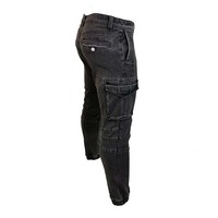 Pantalon de jogging en denim vintage pour homme, 100 % coton tricoté, taille haute, coupe droite, couleur unie foncée, léger et de haute qualité