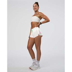 <b>Women's</b> Mid-Rise Running <b>Shorts</b>-Accelerate 3 for off <b>White</b> Floral Sticker - Product Image 1