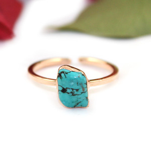 Minimalist Raw <b>Turquoise</b> Crystal <b>Ring</b> Rose <b>Gold</b> Finish Rose <b>Gold</b> Electroplated Wholesale Supplier From India - Product Image 1