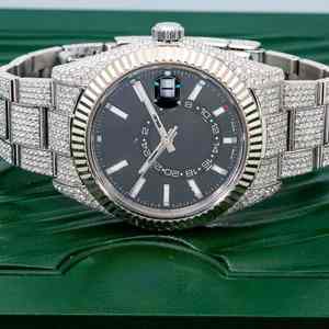 Luxury Antique Stainless Steel Moissanite Diamond <b>Watch</b> <b>Black</b> Dial Luminous Hour Markers 42mm Automatic Quartz <b>Leather</b> Strap - Product Image 2