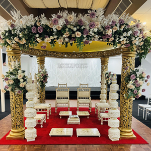 Encantador Mandap DE BODA tallado en madera, tamaño personalizado, Triple Pilar, conjunto de Mandapam barato, el mejor diseñador de decoración del Reino Unido, Australia, EE. UU. - Product Image 3
