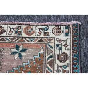 Rug Vintage Rug, 7.3x3.4 ft Turkish Rug, <b>Brown</b> Geometric <b>Wool</b> Rug - Product Image 5