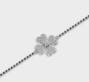 IGI Certified Lab Grown Round Diamond Floral <b>Clover</b> Mangalsutra <b>Bracelet</b> in Solid 925 Sterling Silver - Product Image 4