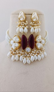 Nazaakat เซ็ตสร้อยคอไข่มุกเทียมคุณภาพสูงประดับด้วยโรเดียมประดับมุกขนาดเล็กพู่ทำจากทองเหลืองขนาดใหญ่เป็นจำนวนมาก - Product Image 4