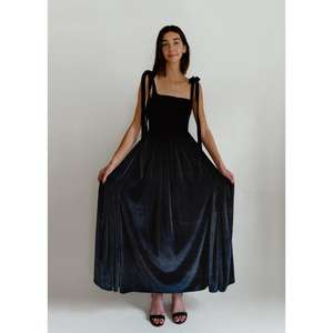 2025 dames gothique Style décontracté Midi printemps mode col haut ajustement Flare à volants numérique 100% coton couleur unie sans manches - Product Image 1