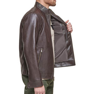 Chaqueta de moto con cuello levantado de cuero PU de alta calidad para hombre, cárdigan informal con cremallera de invierno, talla 5XL, teñido liso - Product Image 5