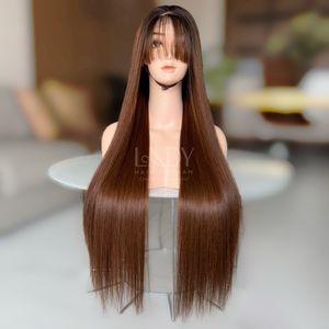 Pelucas muy sedosas de la mejor calidad, pelo crudo Real, 100% cabello humano vietnamita, hueso recto, peluca con cierre de Color marrón - Product Image 2