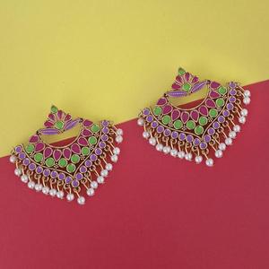 Kriaa Purple Meenakari Pendientes 1314227G Accesorio de moda Kriaa Chapado en oro - Product Image 1