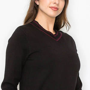 Suéteres con cuello en V para mujer teñidos lisos para adultos suéteres con cuello en V para mujer a prueba de viento - Product Image 5