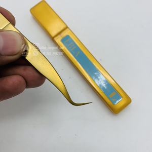 Pinzas de extensión de pestañas de acero inoxidable sostenibles japonesas profesionales, pestañas recubiertas de oro, fibra puntiaguda, volumen personalizable - Product Image 3