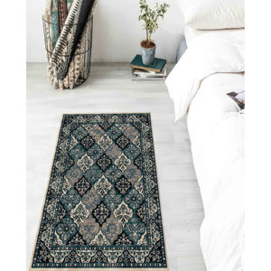 Blue Beige Prayer <b>Rug</b>: Spiritual Printed <b>Rug</b>, Machine Washable,Nonwoven <b>Thin</b> <b>Rug</b> - Product Image 1