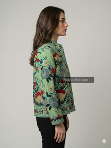 Veste universitaire en velours de coton tricoté, broderie florale bohème, anti-rides, écologique, coupe-vent et respirante, pour l'hiver et l'automne - Product Image 5
