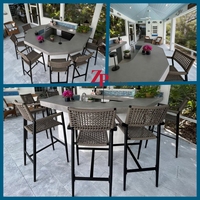 Ensemble de tables et chaises de restaurant toutes saisons, chaise de bar extérieure en aluminium, tabouret de bar commercial en métal et corde pour hôtel, villa, club