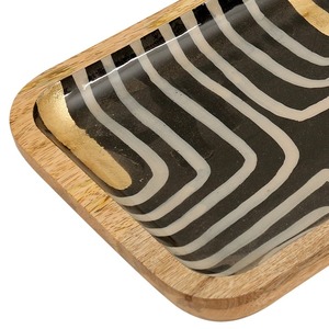 Plateau de service rectangulaire moderne en bois avec impression abstraite en émail, organisateur décoratif, plat en bois pour la cuisine, la salle à manger et les cadeaux - Product Image 3