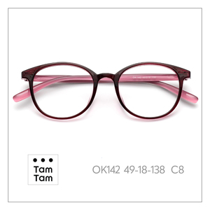 กรอบแว่นตา TamTam C8 TR90 รุ่นคลาสสิก สีเบอร์กันดี-ชมพู วัสดุไทเทเนียมอะซิเตท เลนส์อะคริลิก น้ำหนักเบา สวมใส่สบาย - Product Image 1