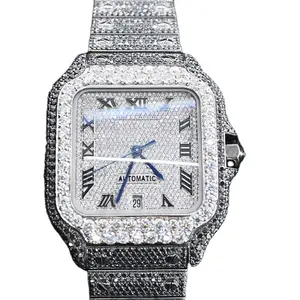 남녀공용 방수 스테인레스 스틸 자동 배터리 수명 VVS 선명도 모이사나이트 다이아몬드 박힌 아날로그 시계