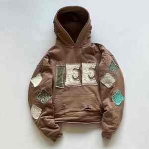 Diseño personalizado Venta caliente Peso pesado 320Gsm Puff Impresión de manga larga Liso con diamantes de imitación Pullover Hombres Sudadera con capucha - Product Image 4