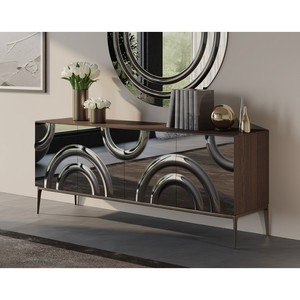 Luxury Wave Design Wooden <b>Sideboard</b> Modern Living Room Buffet Cabinet with Melted Glass Doors - Product Image 3