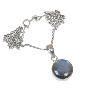 Colgante de cadena de piedras preciosas de Plata de Ley 925 labradorita con o sin cadena colgante de forma redonda regalo de joyería hecho a mano para niñas - Product Image 1