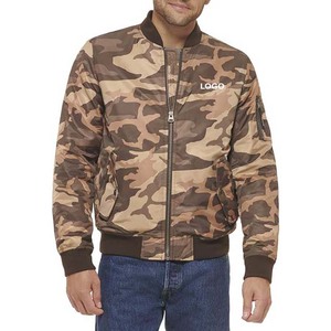 Veste bomber pour homme en polyester, col montant zippé, fabrication OEM personnalisée, haute qualité, imperméable, écologique - Product Image 1