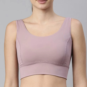 Sujetador Deportivo para Mujer, Sujetador Deportivo Acolchado para Yoga, Top Corto, Espalda Cruzada Color Malva, Combinación de Malla y Tela Sólida - Product Image 2