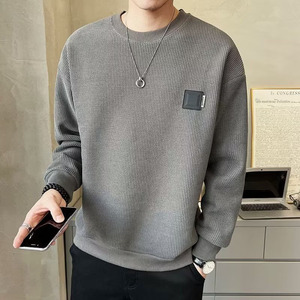 OEM Custom logo Embroidery Printed Design Men Solid Color 2024 New Loose Round Neck Casual Men's Bottoming <b>Sweatshirt</b> - Product Image 5