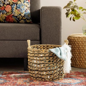 Ensemble de 3 paniers en jonc de mer tressé à la main avec surpiqûres noires, paniers de rangement faits à la main, vente en gros, écologiques, fabriqués au Vietnam - Product Image 6