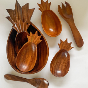 Bol en bois forme d'ananas 6 pièces ensemble artisanat bois naturel brillant poli bol d'ananas en bois - Product Image 3