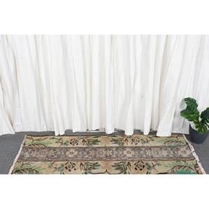 Alfombra de lana de retazos marrón verde clásica de área grande, diseño de Aubusson turco de 1,8x4,7 pies para sala de estar o pasillo con respaldo de látex - Product Image 2