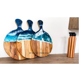 Vidrio de color azul y madera de acacia de calidad superior, forma redonda, accesorios de cocina para el hogar y el Hotel, suministro de India - Product Image 3