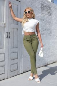 กางเกงยีนส์ยืดเอวสูงไซส์ XL ของผู้หญิง, กางเกงยีนส์แฟชั่นพลัสไซส์แฟชั่นฤดูร้อนผ้าต่อผ้าเอวยางยืดสวมใส่ระบายอากาศได้ดี - Product Image 4