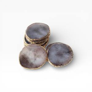Rich <b>Purple</b> and Violet Agate Stone Coasters with Gold Trim for Elegant Dining Table <b>Decor</b> - Product Image 4