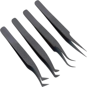 Pince à cils légère enduite de couleur noire professionnelle renouvelable de meilleure qualité pour les cils de travail délicats pince à épiler OEM KKZ - Product Image 4