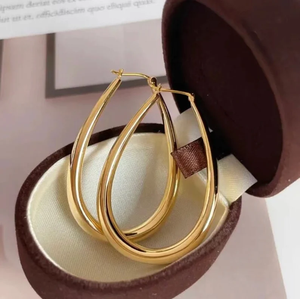 Pendientes de aro de oro 18K Pendientes de aro ovalados Pendientes de oro 18K cómodos y ligeros Pendientes delicados - Product Image 3