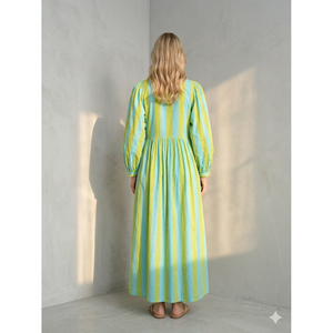 Brilliant Yellowish-Green <b>Boho</b> Maxi <b>Dress</b> Elegant Empire Waistline Customizable Breathable <b>Summer</b> Floor-Length for Leisure - Product Image 2